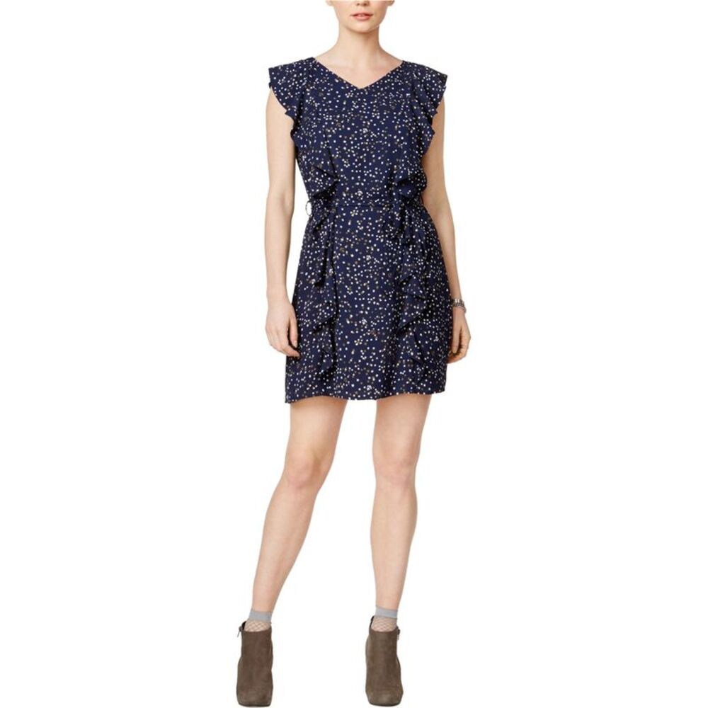 maison Jules Womens Star-Print Ruffled A-line Dress, Blue, 2XL, DM